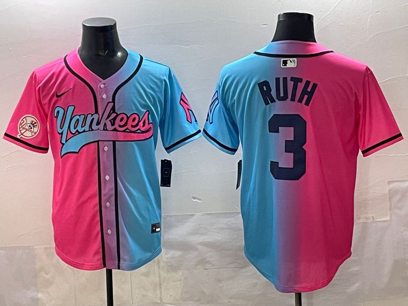 Men New York Yankees #3 Ruth Blue pink Game 2025 Nike MLB Jersey style 006->new york yankees->MLB Jersey